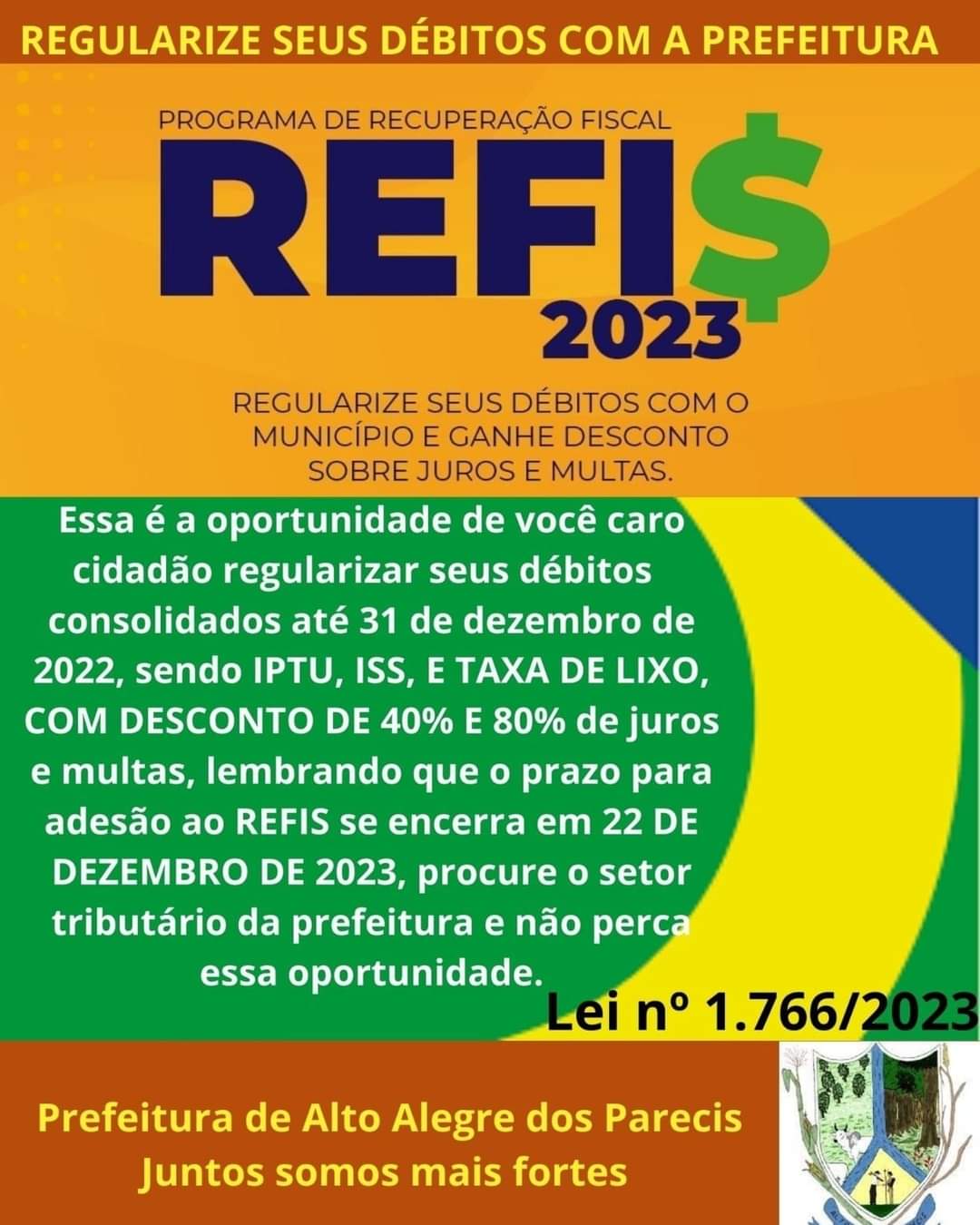 Imagem 1 - REFI$ 2023 , o prazo final é dia 22 de Dezembro .