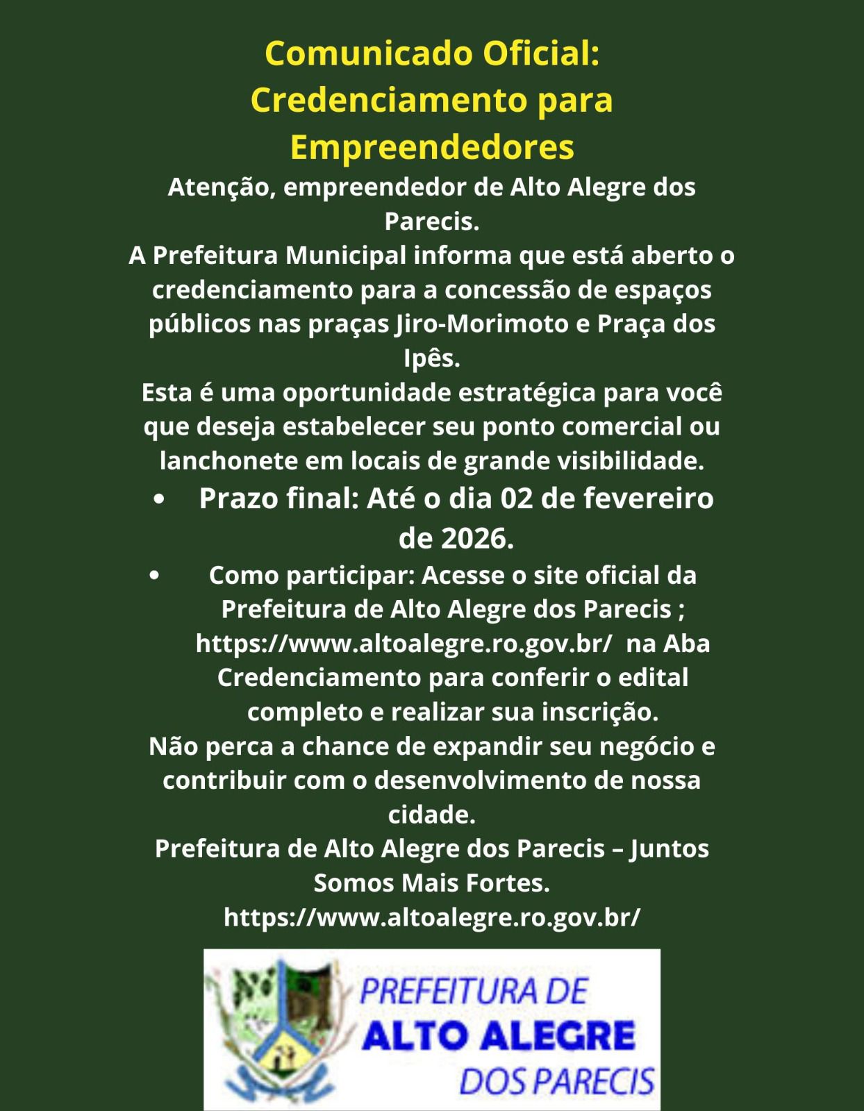 Comunicado Oficial: Credenciamento para Empreendedores