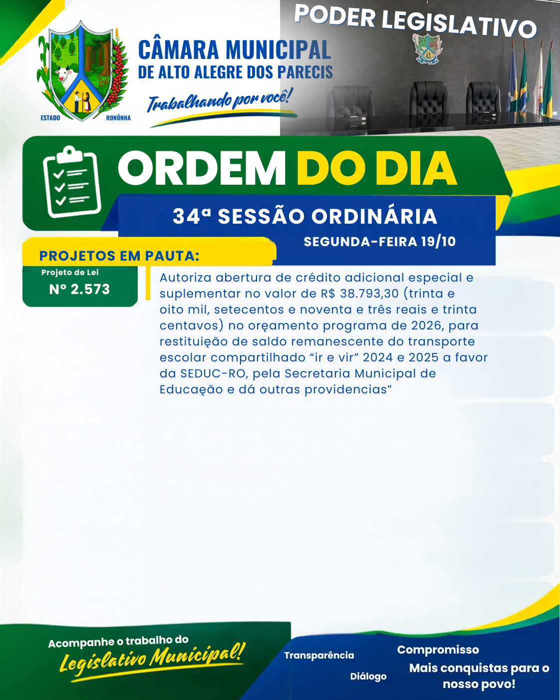 ORDEM DO DIA 19/10/2026