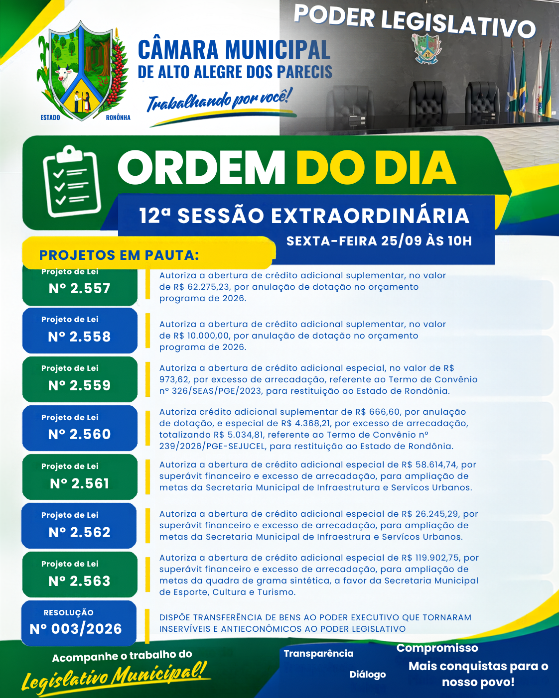 ORDEM DO DIA 25/09/2026