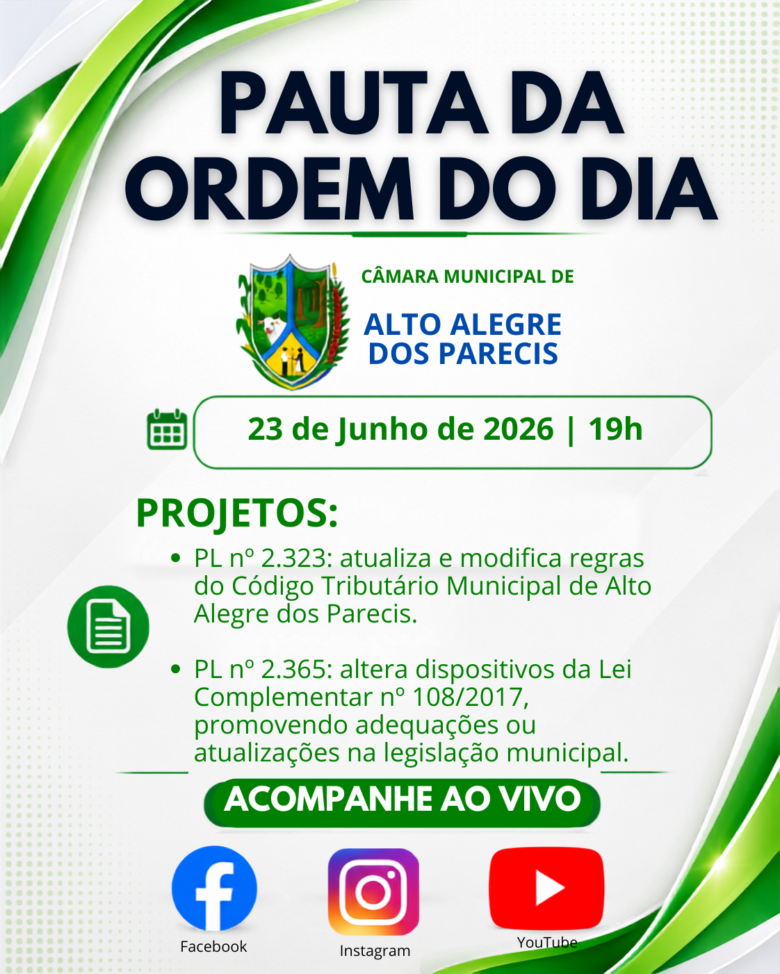 ORDEM DO DIA 23/06/2026