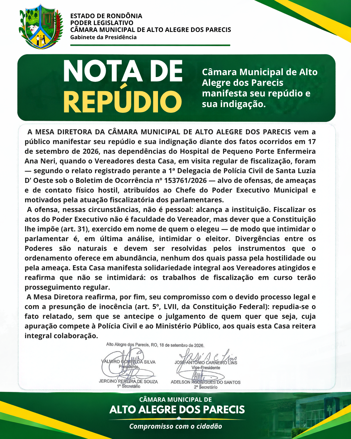 NOTA REPÚDIO E INDIGNAÇÃO