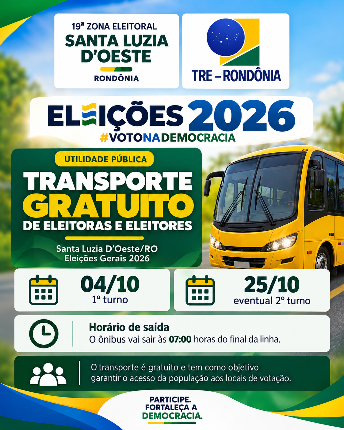 Eleição 2026- Transporte gratuito para eleitoras e eleitores
