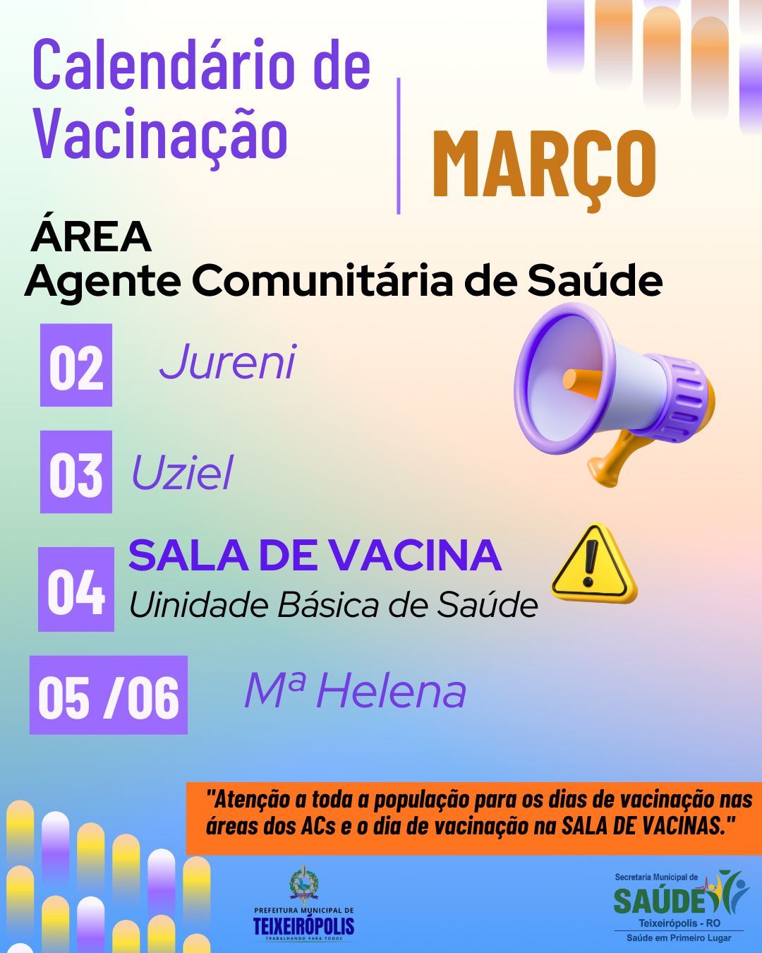 CRONOGRAMA DE VACINAÇÃO DE 06 A 06 DE MARÇO 2026