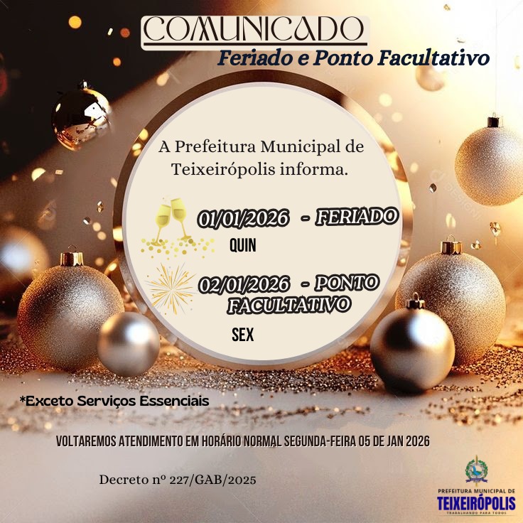 COMUNICADO FERIADO E PONTO FACULTATIVO ANO NOVO