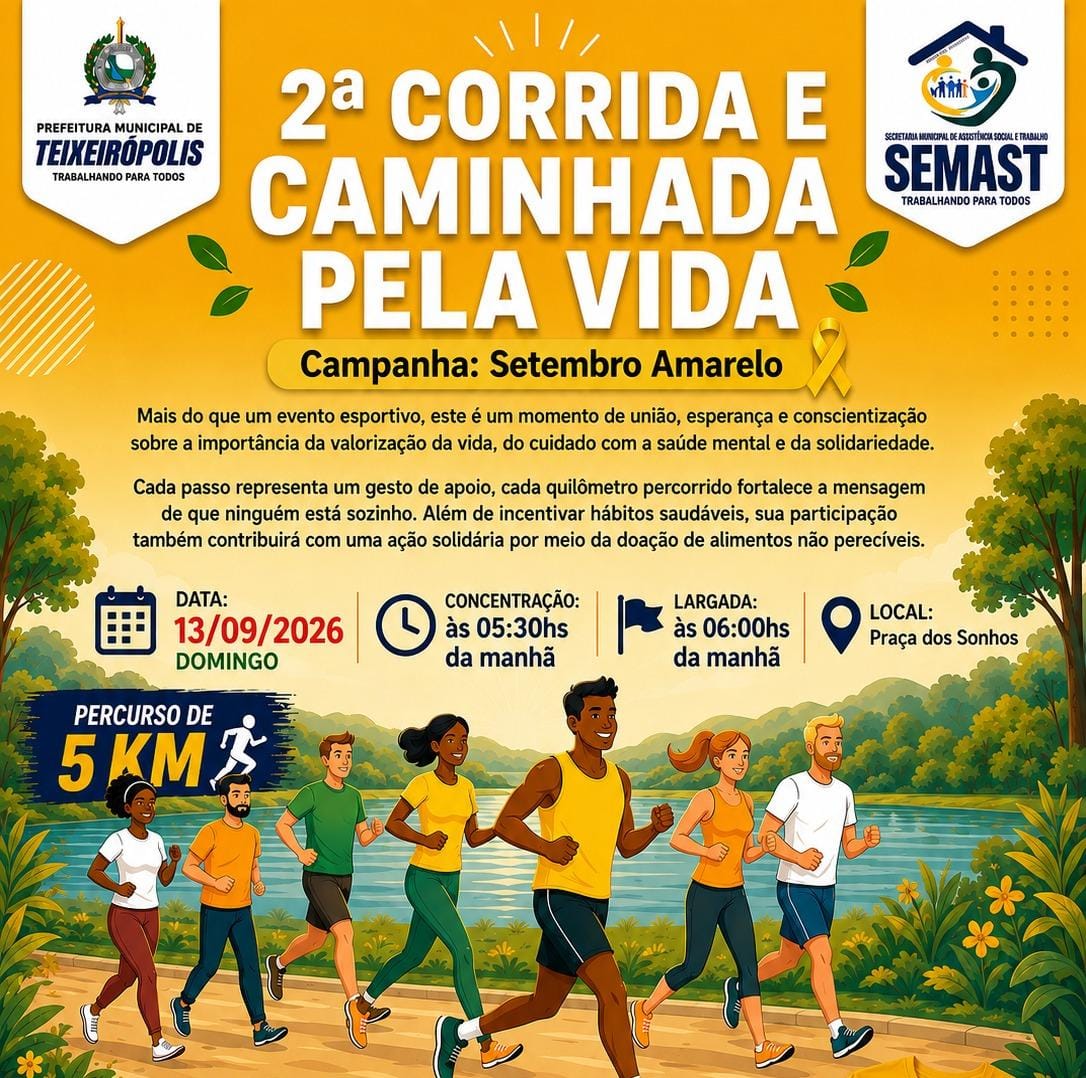 📢🏃‍♀️ 2ª Corrida e Caminhada Pela Vida | Setembro Amarelo 💛