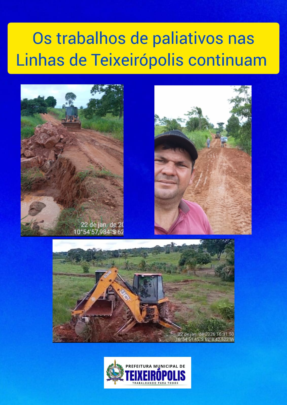 PREFEITURA MUNICIPAL DE TEIXEIRÓPOLIS E SAIMA REALIZAM TRABALHOS PALIATIVOS NA ZONA RURAL APÓS FORTES CHUVAS