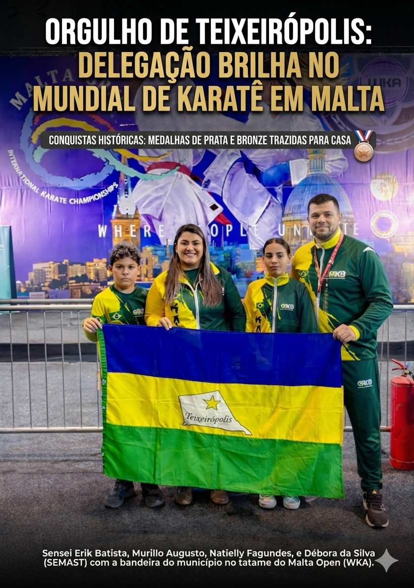 ORGULHO DE TEIXEIRÓPOLIS: DELEGAÇÃO BRILHA NO MUNDIAL DE KARATÊ EM MALTA