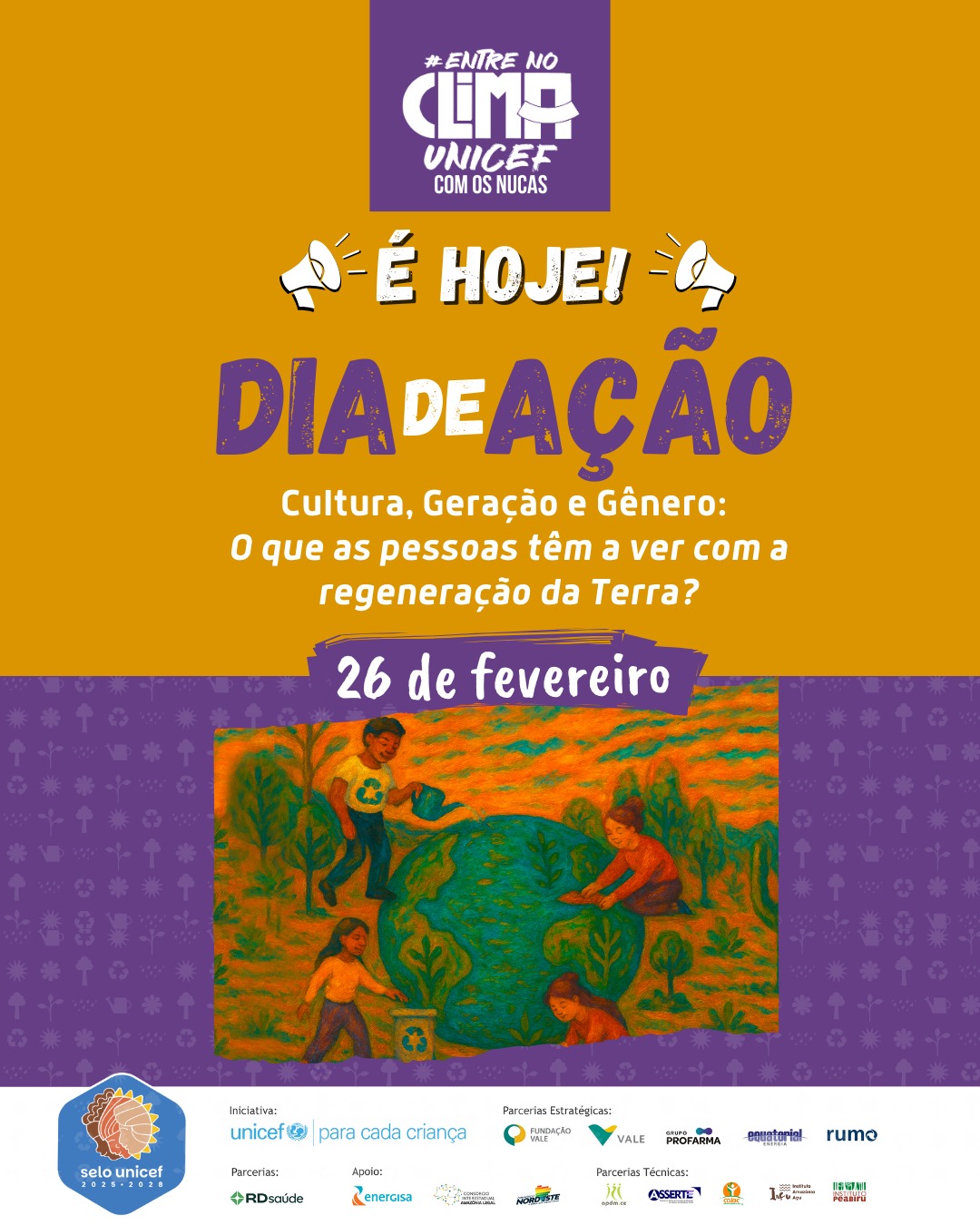 ⚠ É HOJE! ⚠ Bora usar a hashtag #️⃣ #EntreNoClimaUNICEF para nos conectar no segundo Dia de Ação do ano do nosso movimento? 🎊