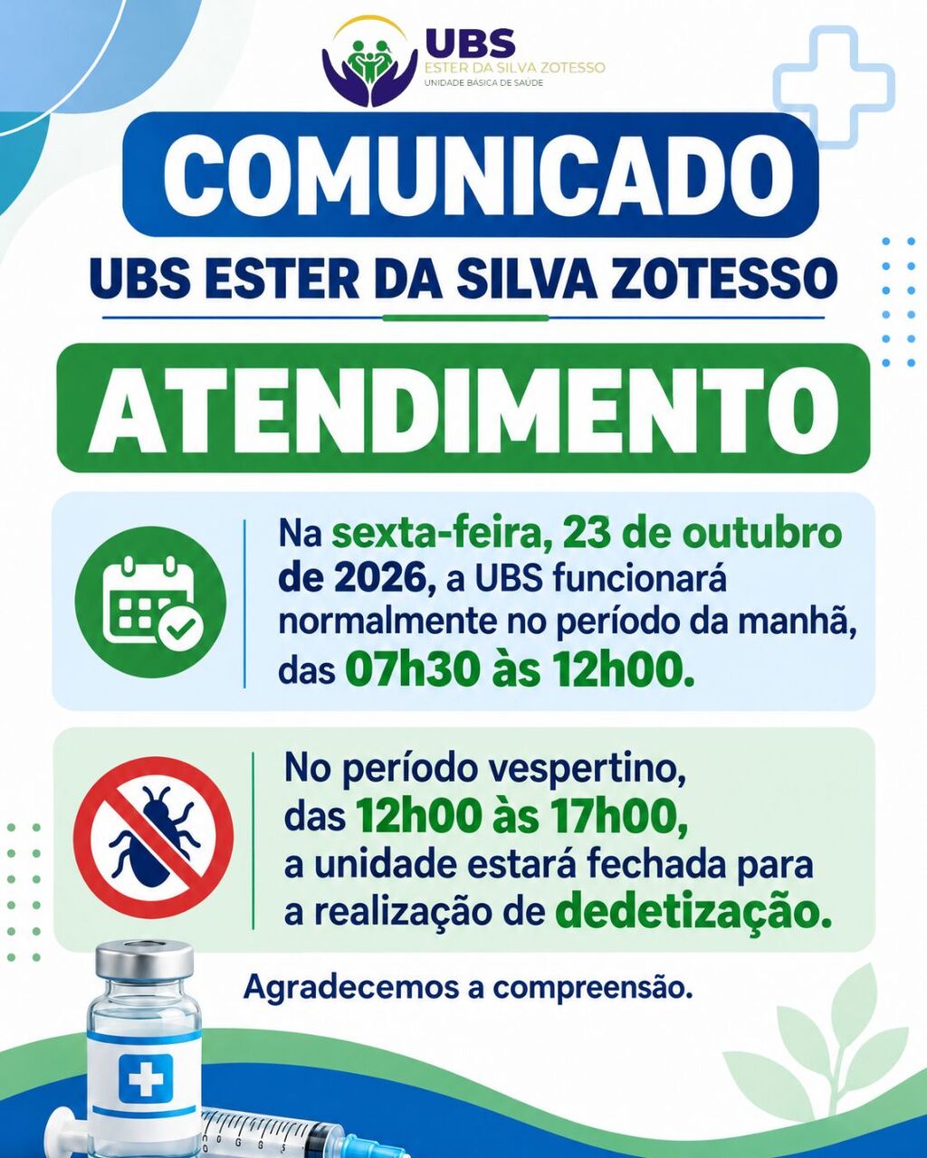 ATENDIMENTO DIA 23/OUT NA UNIDADE BÁSICA