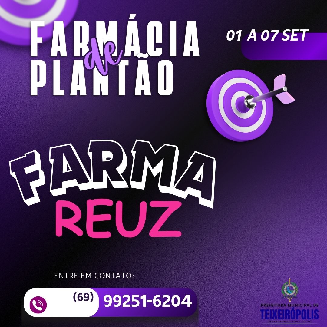 FARMÁCIA DE PLANTÃO 01 A 07 DE SETEMBRO DE 2025.