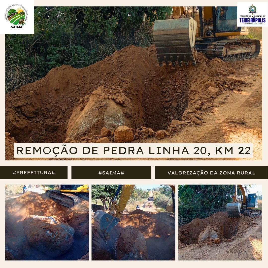 PREFEITURA DE TEIXEIRÓPOLIS REALIZA REMOÇÃO DE PEDRA EM ESTRADA RURAL PARA GARANTIR MAIS SEGURANÇA.