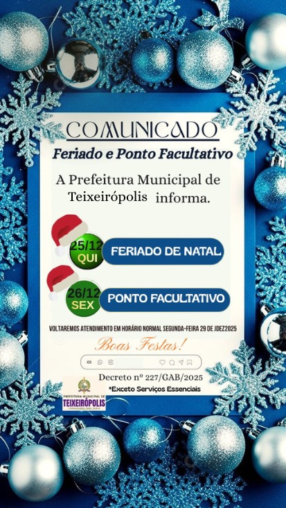 COMUNICADO FERIADO E PONTO FACULTATIVO NATAL