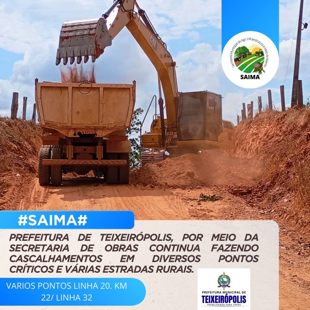 PREFEITURA DE TEIXEIRÓPOLIS REALIZA CASCALHAMENTO EM PONTOS DA ZONA RURAL