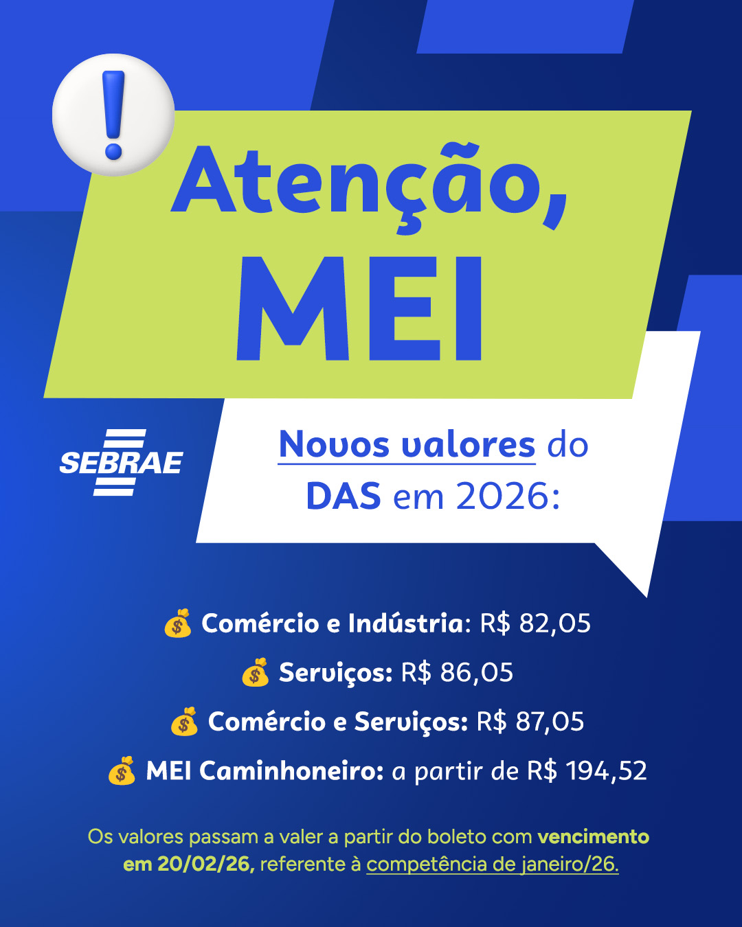 ATENÇÃO MEI NOVOS VALORES DE DAS 2026