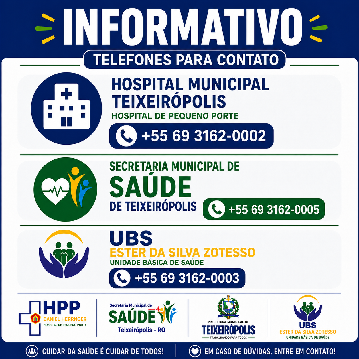 📞 Informativo à população! Telefones oficiais 2026