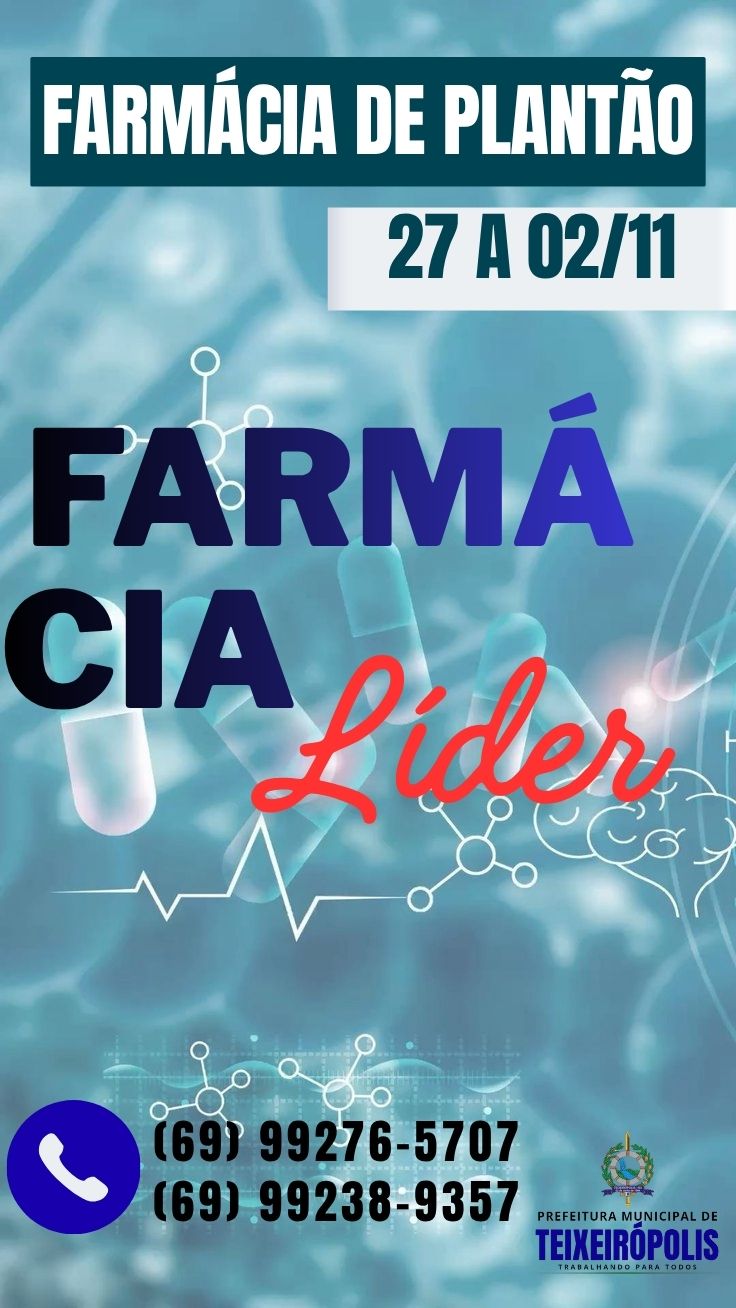 FARMÁCIA DE PLANTÃO 27 DE OUTUBRO A 02 DE NOVEMBRO DE 2025.