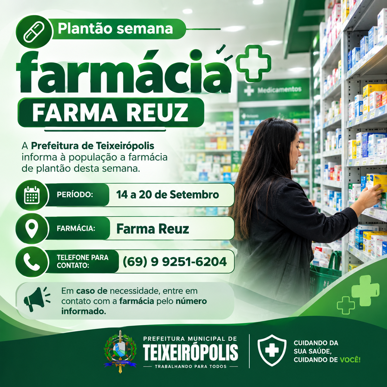 Plantão semanal da Farmácia - 14 a 20 de setembro 2026