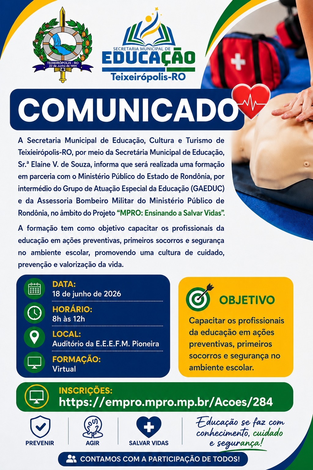 Formação do Projeto “MPRO: Ensinando a Salvar Vidas”.