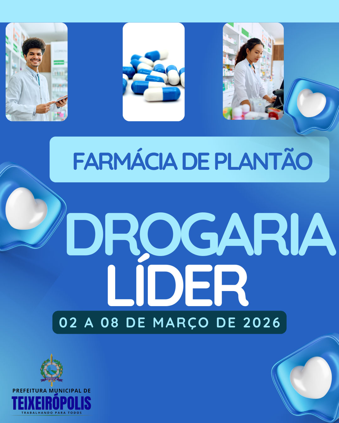 FARMÁCIA DE PLANTÃO 02 A 08 DE MARÇO DE 2026