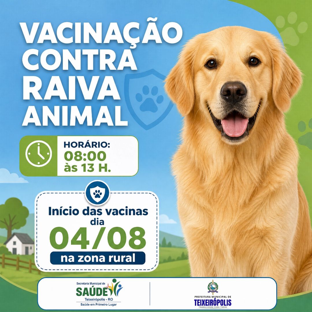 Campanha de Vacinação contra a Raiva Animal - 04 de agosto Zona Rural
