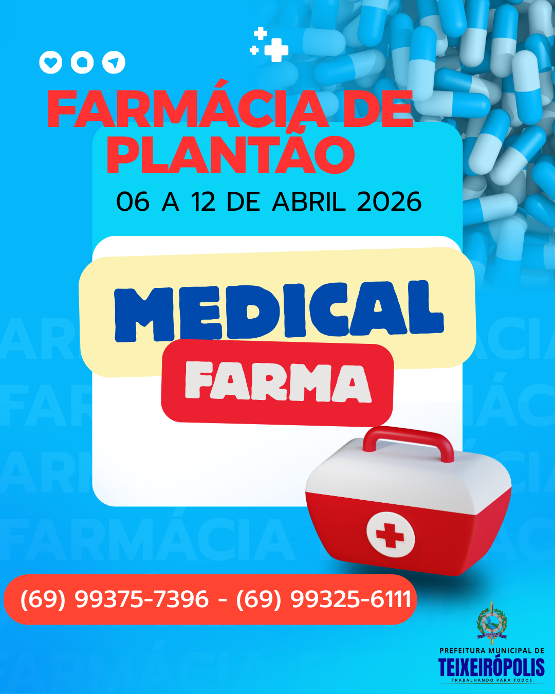 FARMÁCIA DE PLANTÃO 06 A 12 DE ABRIL DE 2026.