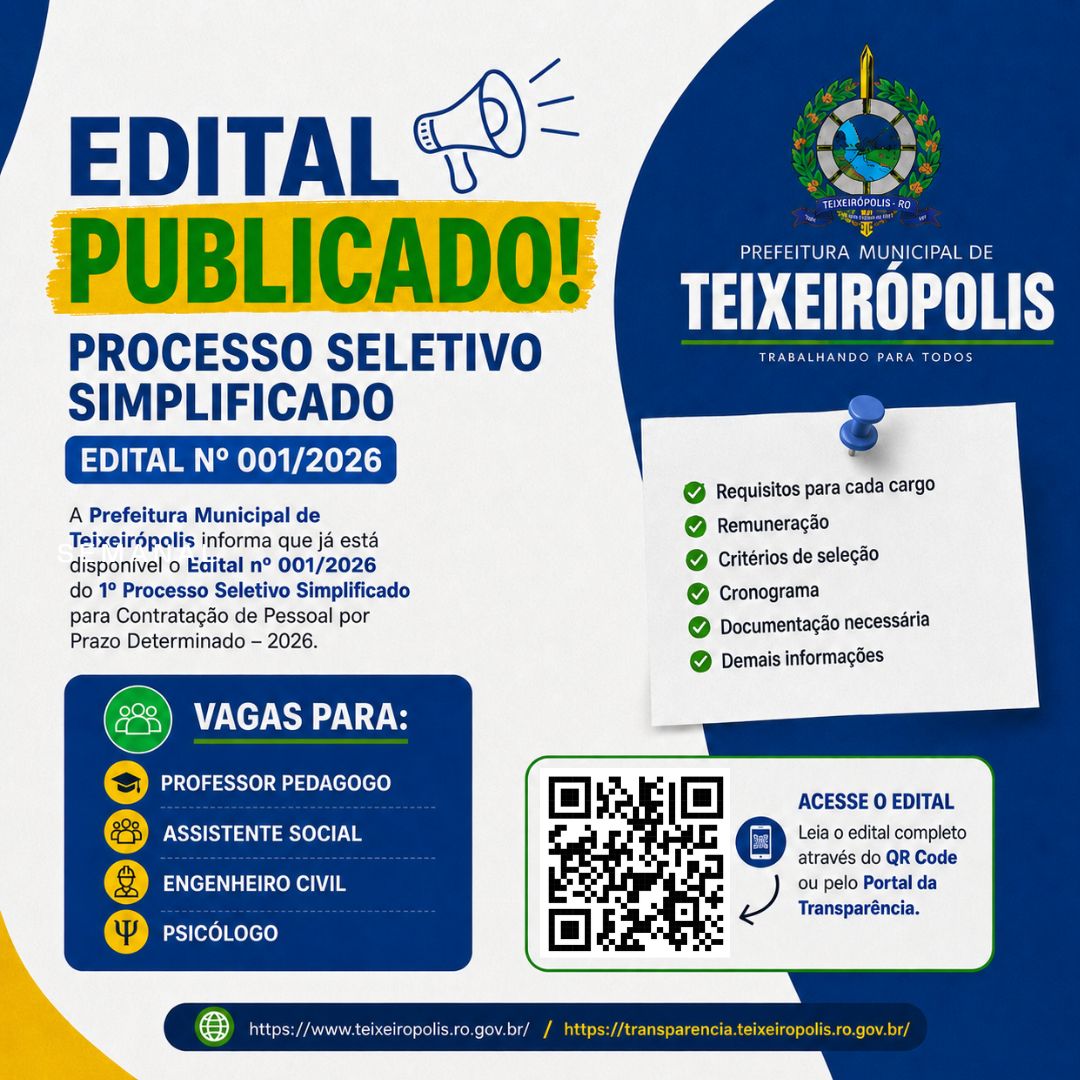 Edital Publicado | Processo Seletivo Simplificado 001/2026