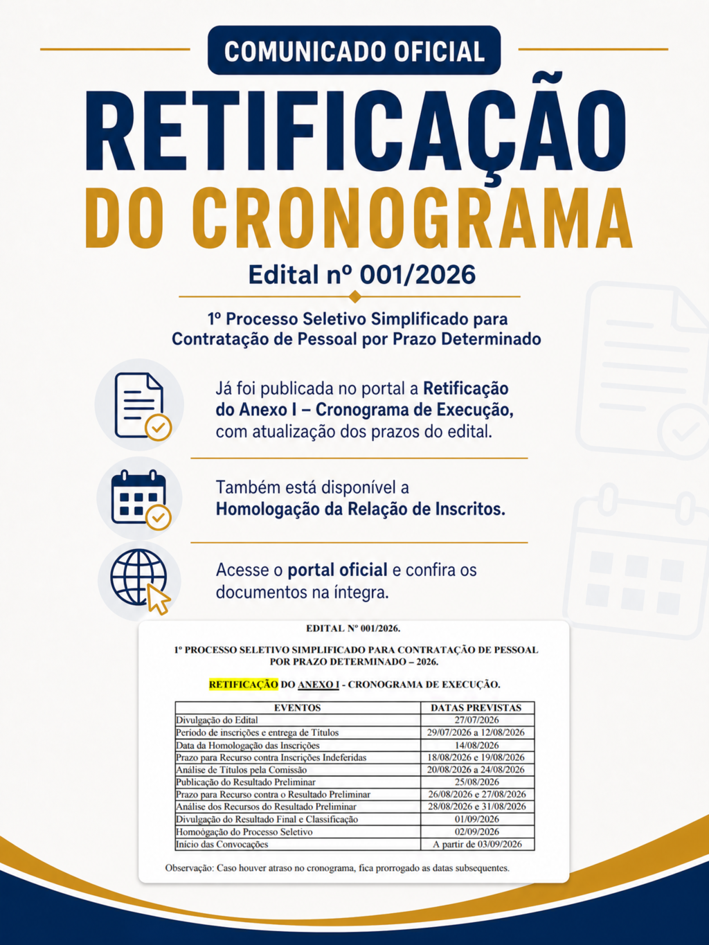 Retificação do Anexo I – Cronograma de Execução