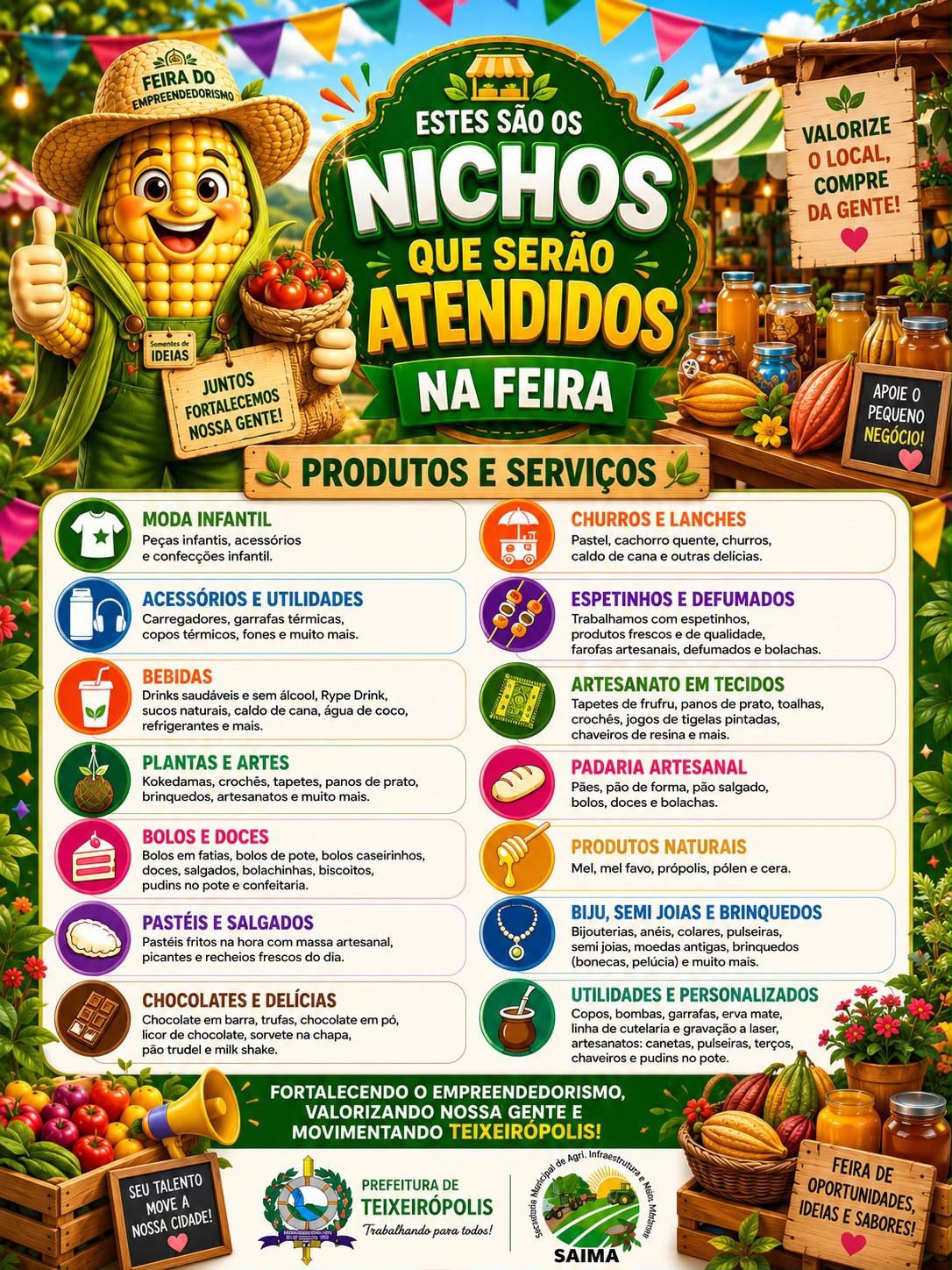Nichos que estarão presentes na Feira do Empreendedorismo 2026 de Teixeirópolis!