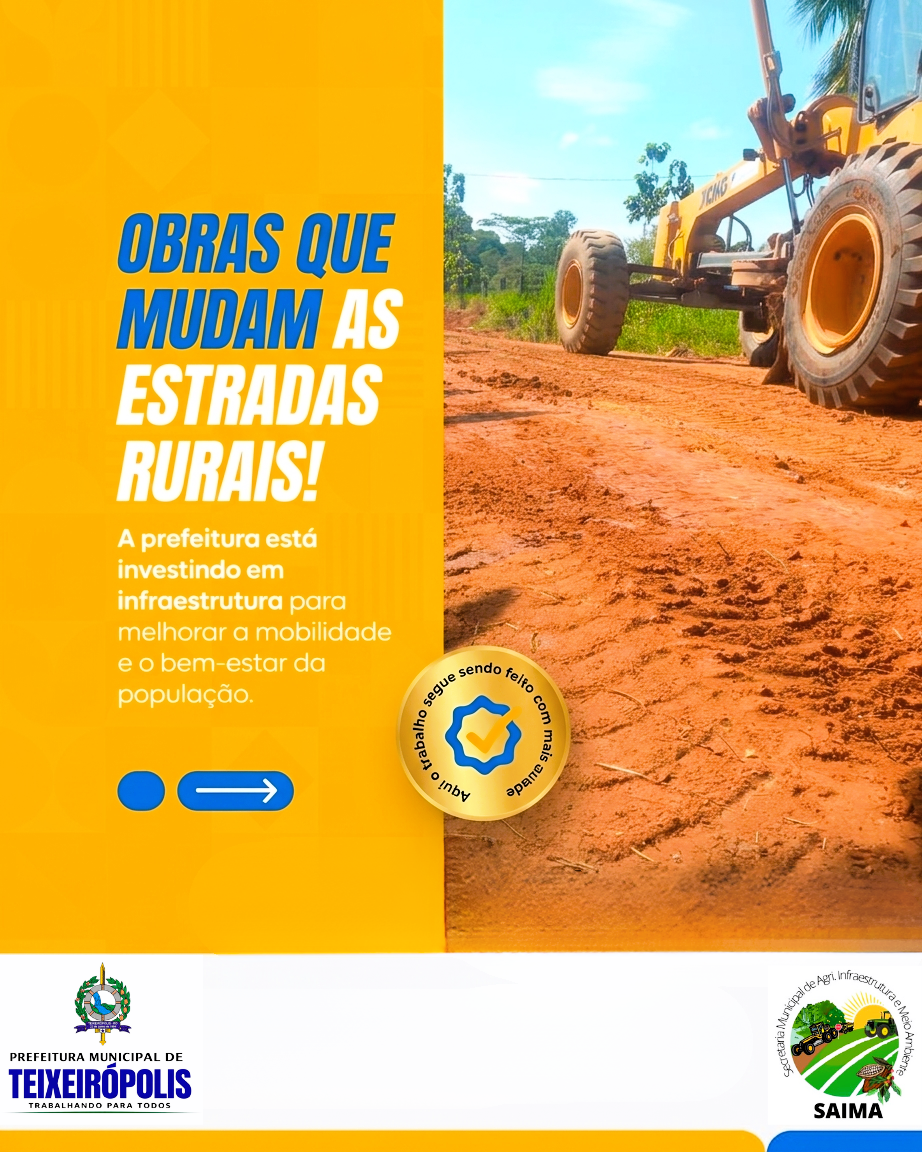 PREFEITURA DE TEIXEIRÓPOLIS E SAIMA REALIZAM SERVIÇOS PALIATIVOS NA LINHA 16, LADO 22.